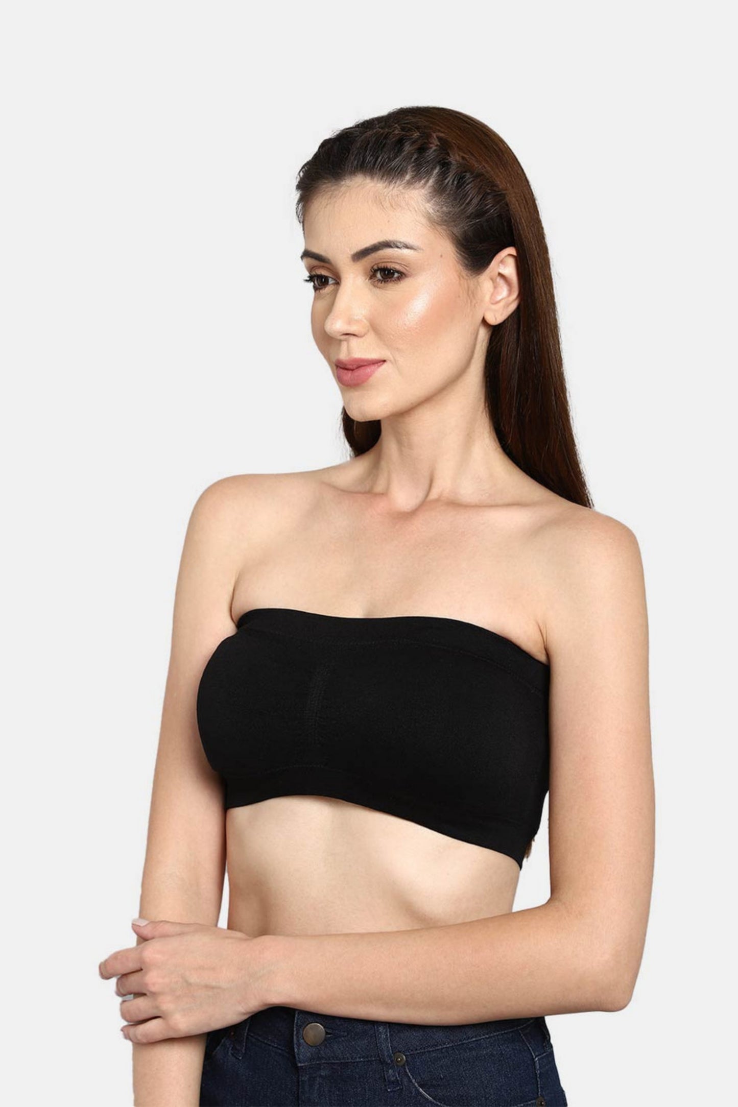 Women Solid Wirefree Black Tube Padded Seamless Bra