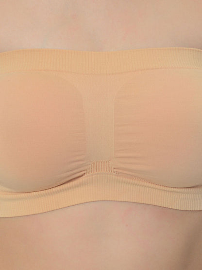 Women Solid Wirefree Beige Tube Padded Seamless Bra