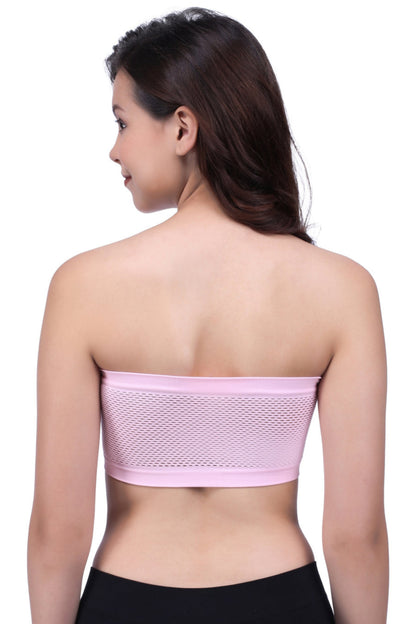 Women Solid Wirefree Light Pink Tube Padded Seamless Bra