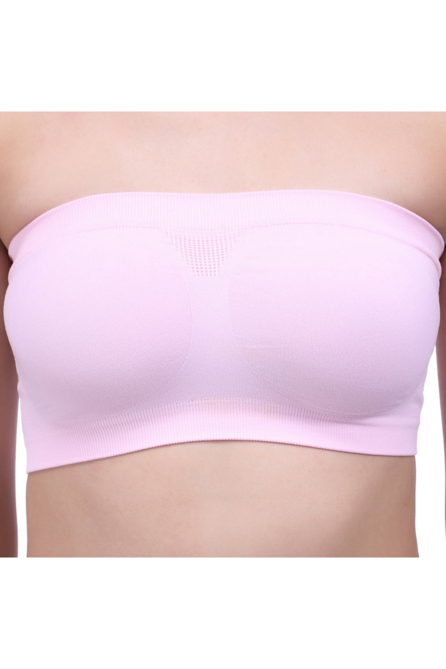 Women Solid Wirefree Light Pink Tube Padded Seamless Bra