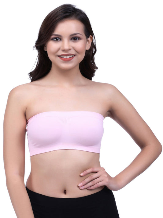 Women Solid Wirefree Light Pink Tube Padded Seamless Bra