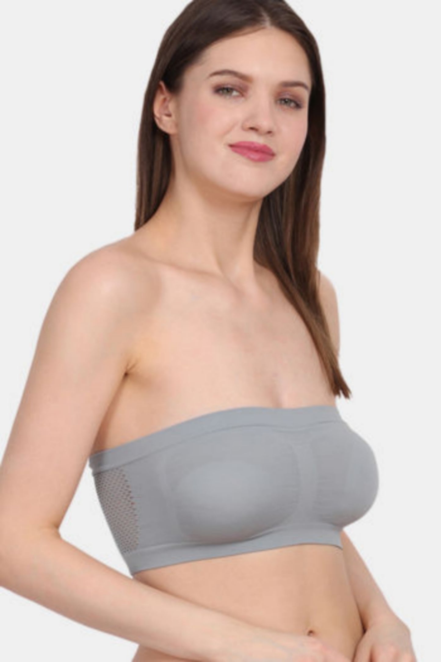 Women Solid Wirefree Grey Tube Padded Seamless Bra