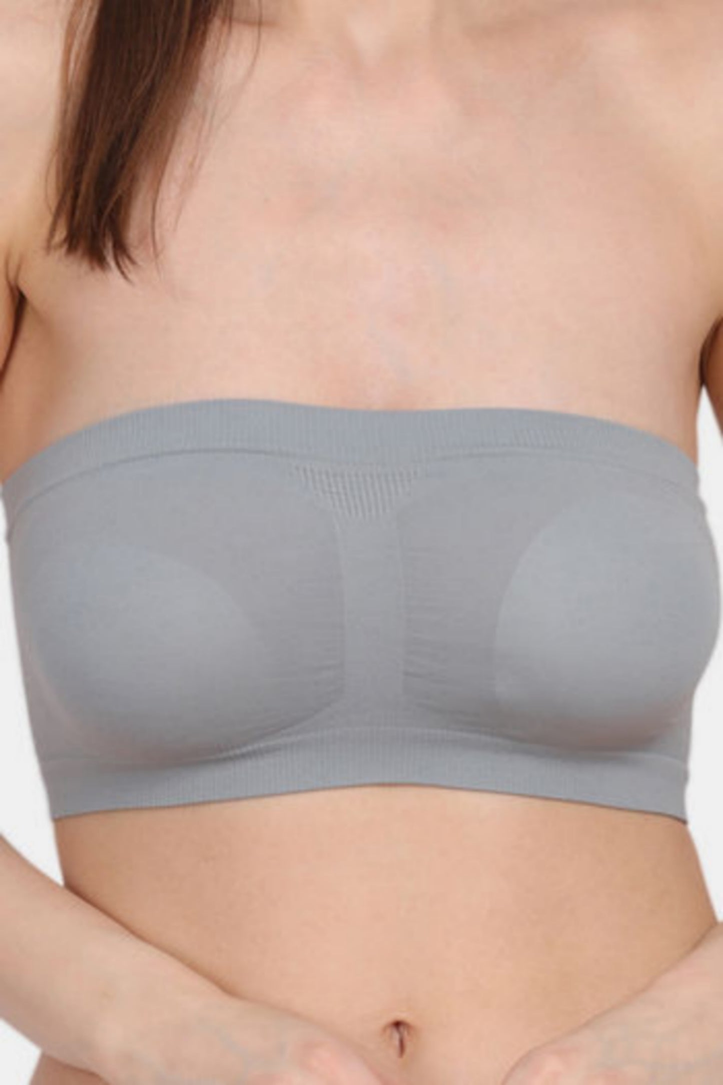 Women Solid Wirefree Grey Tube Padded Seamless Bra