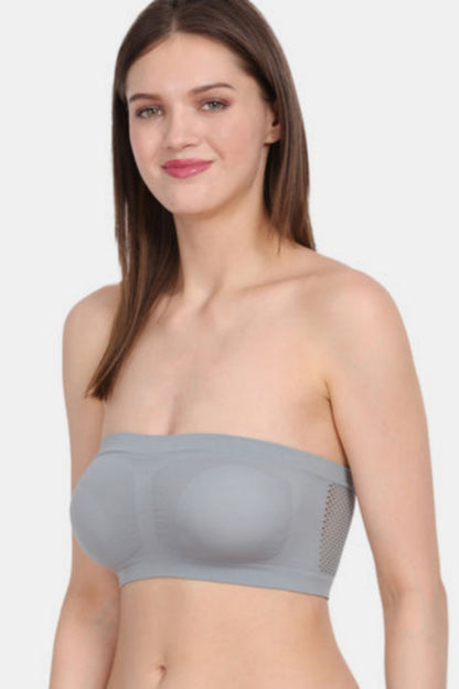 Women Solid Wirefree Grey Tube Padded Seamless Bra