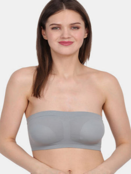 Women Solid Wirefree Grey Tube Padded Seamless Bra