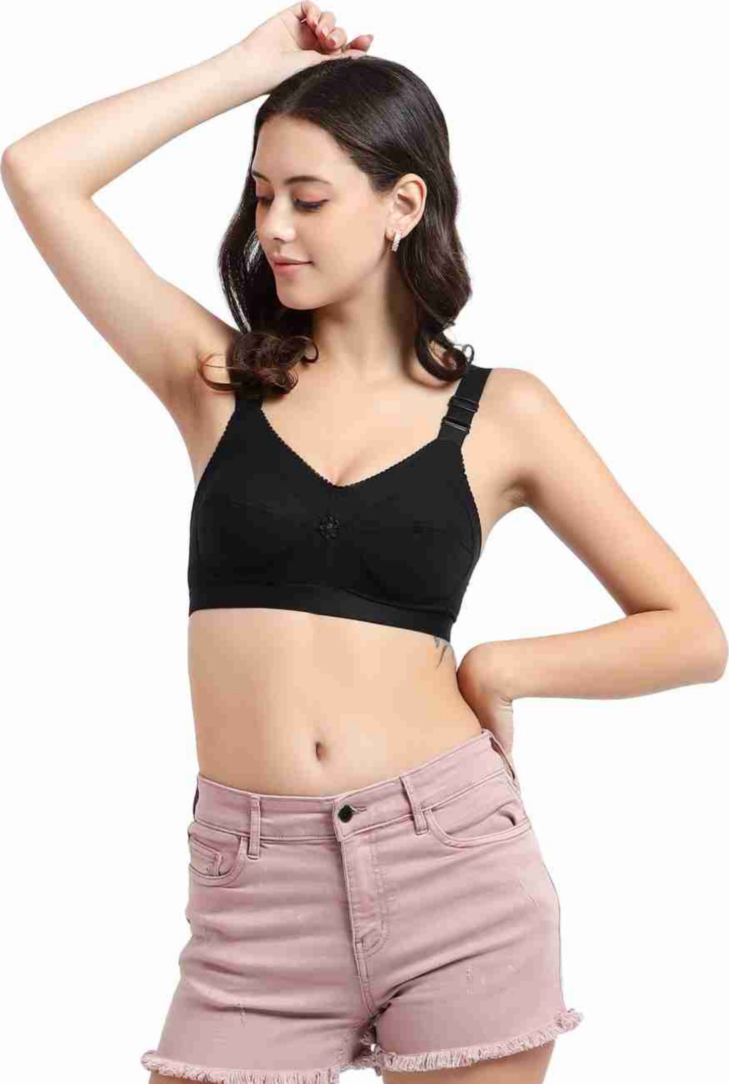 Bindeshwari Non-Padded Wired 3/4th Coverage Black T-Shirt Bra