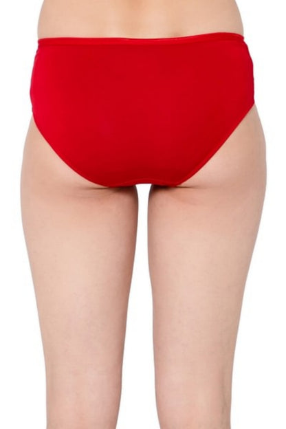 Women High Coverage Red Cotton Mid Waist Hipster Panty