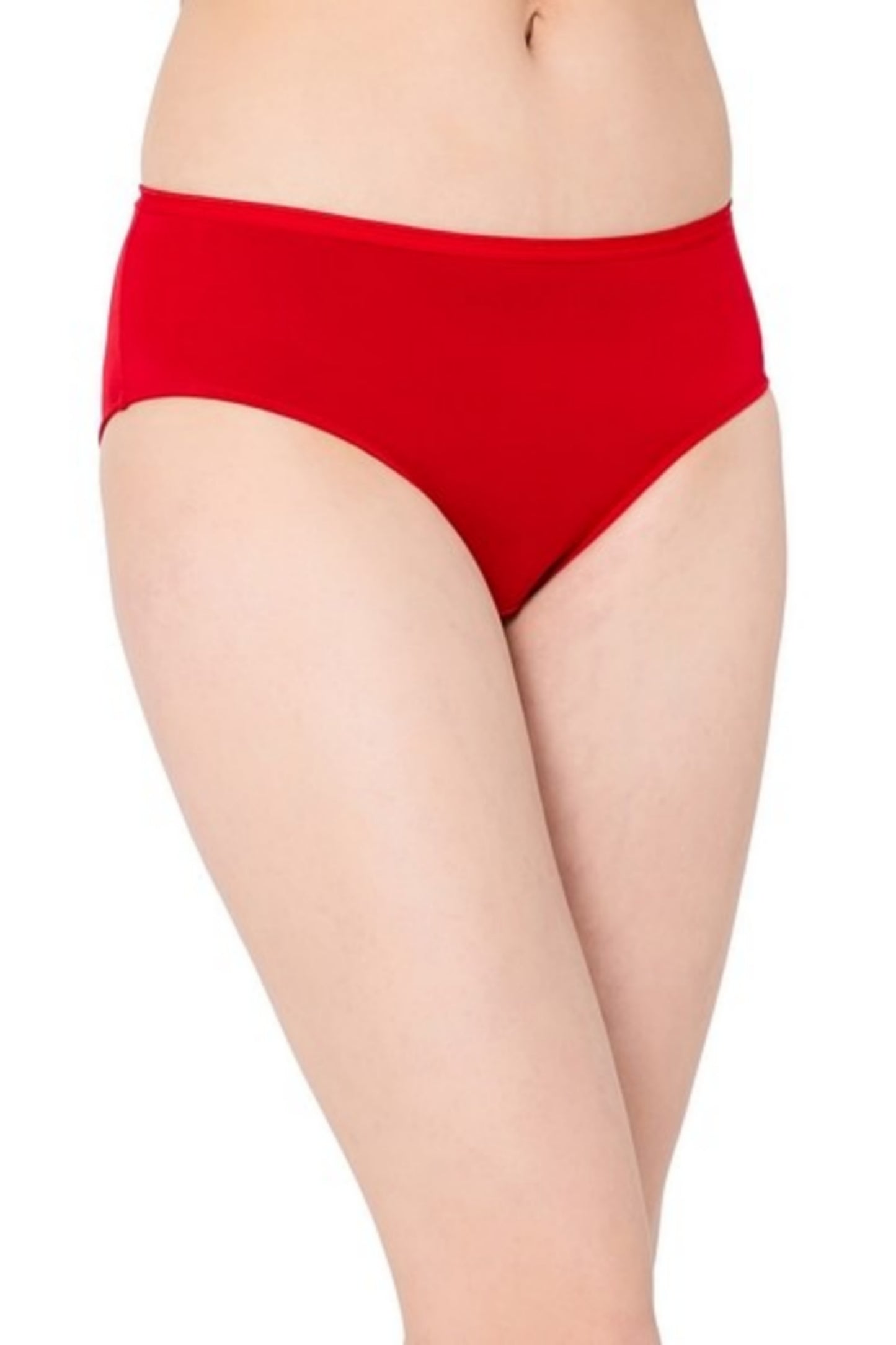 Women High Coverage Red Cotton Mid Waist Hipster Panty