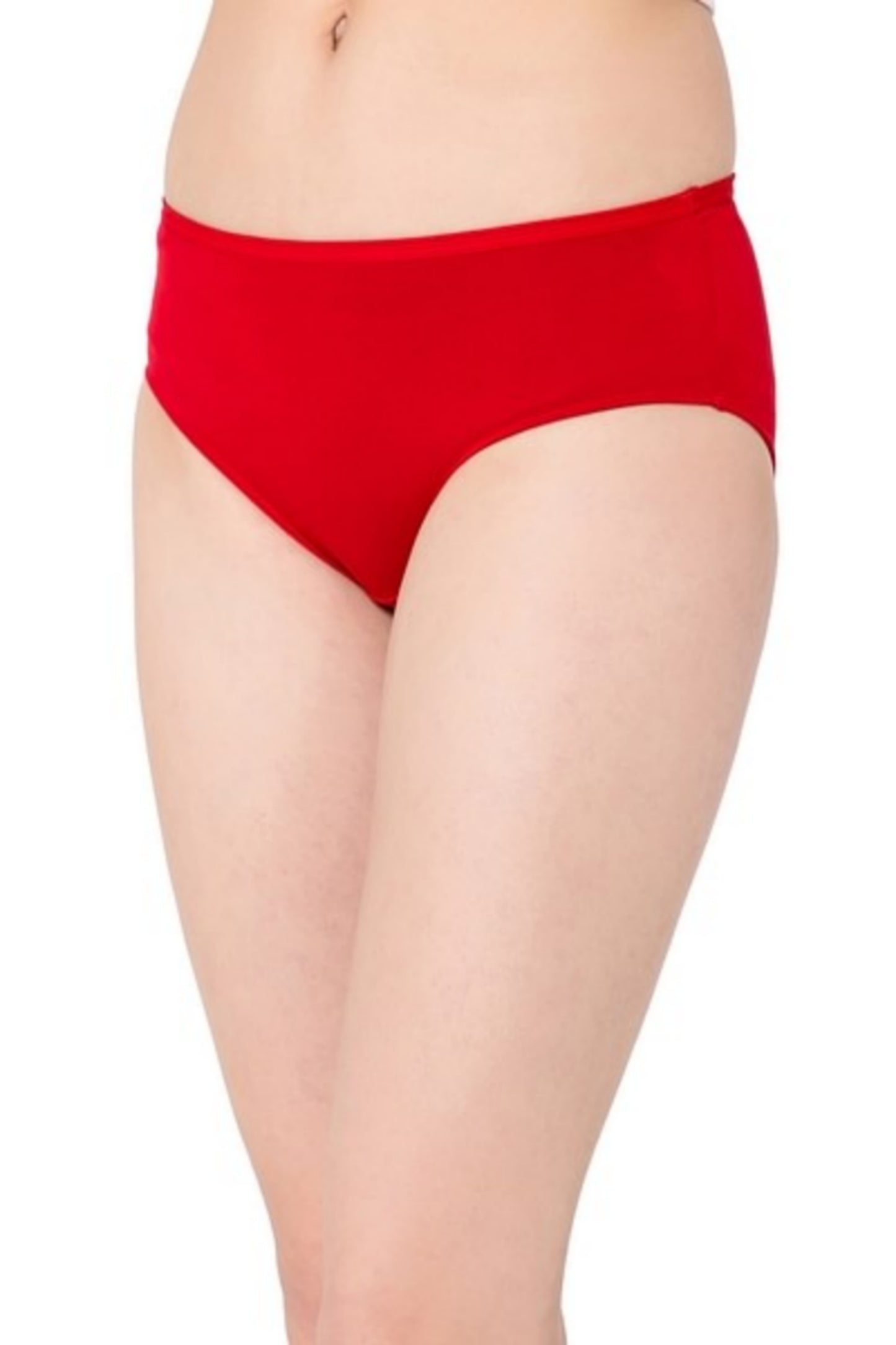 Women High Coverage Red Cotton Mid Waist Hipster Panty