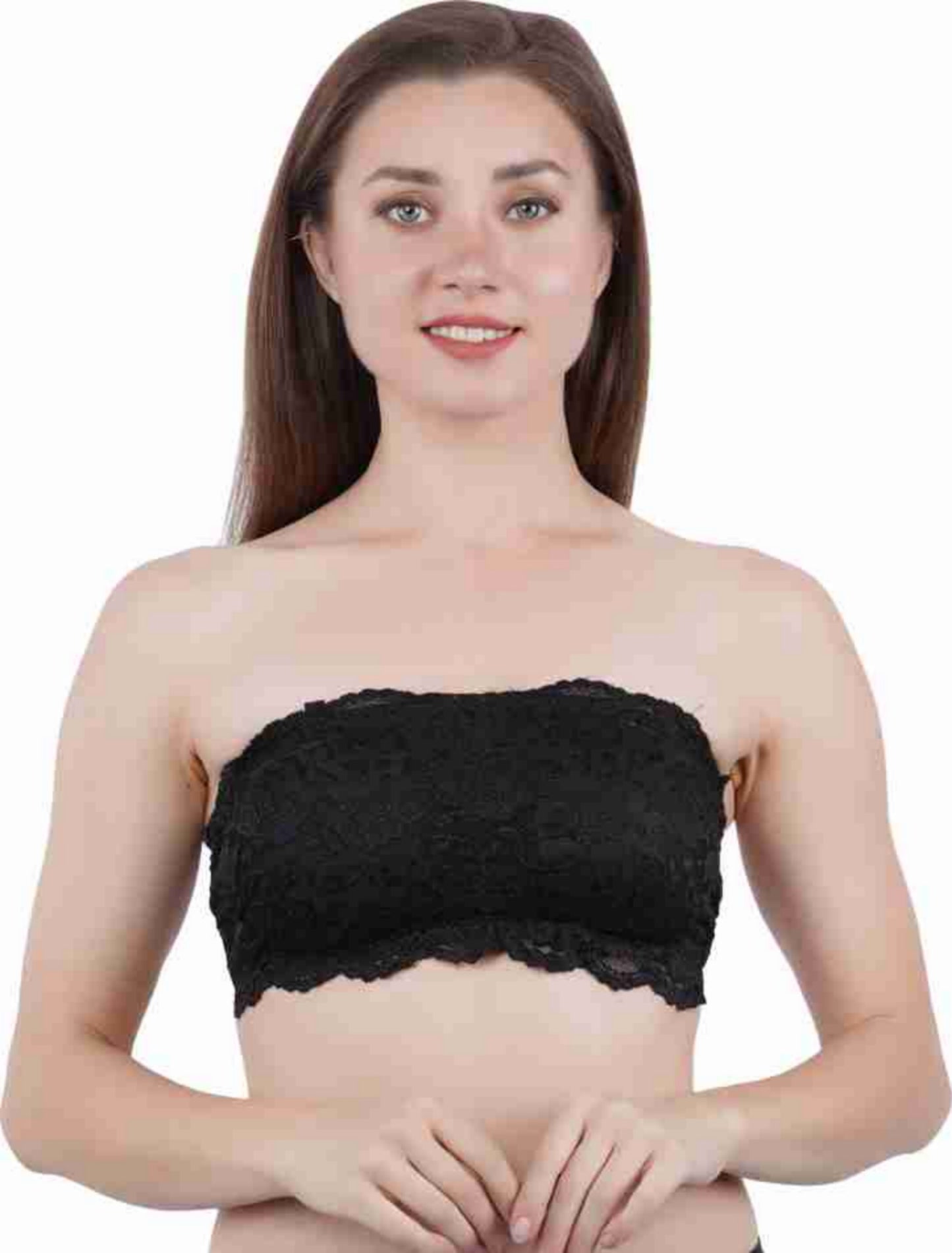 Women Solid Wirefree Black Tube Padded Seamless Bra