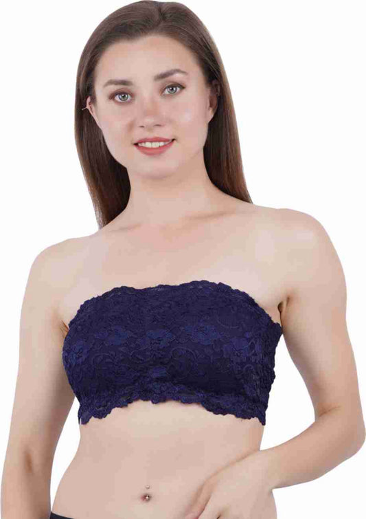 Women Solid Wire-free Dark Blue Tube Padded Seamless Bra