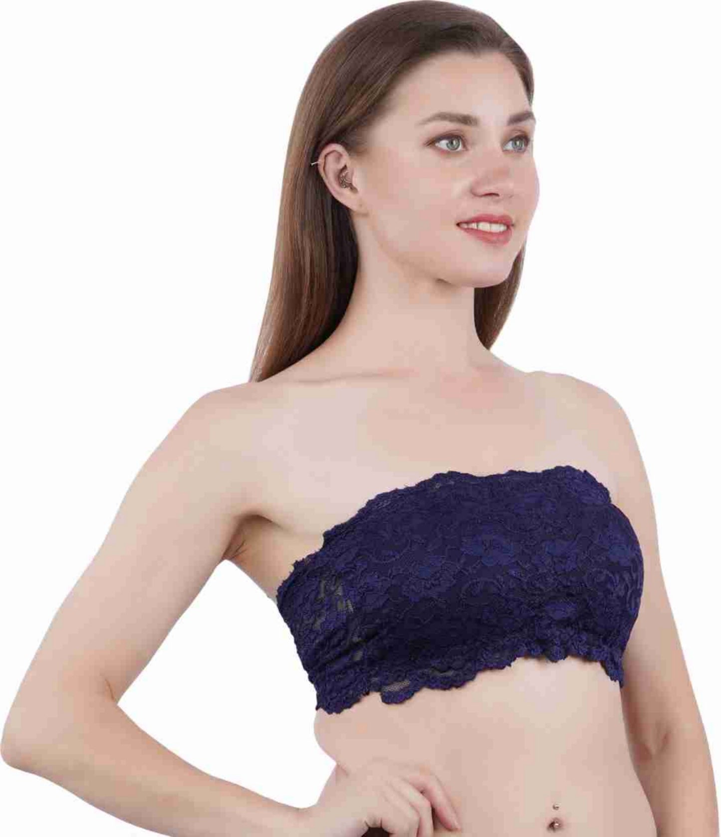 Women Solid Wire-free Dark Blue Tube Padded Seamless Bra