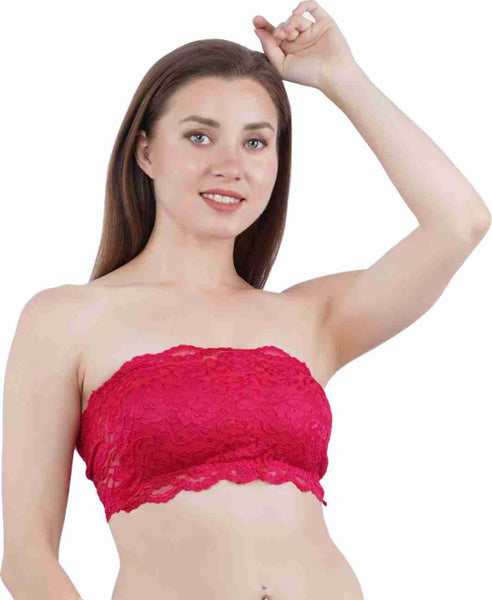 Women Solid Wire-free Pink Tube Padded Seamless Bra