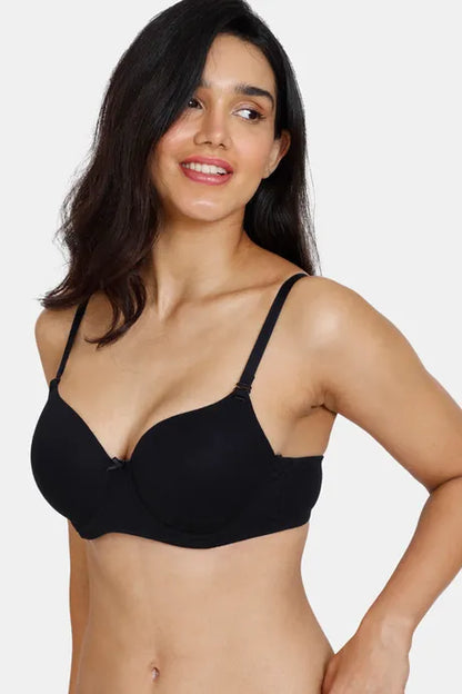 Bindeshwari Padded Wired 3/4th Coverage Black T-Shirt Bra