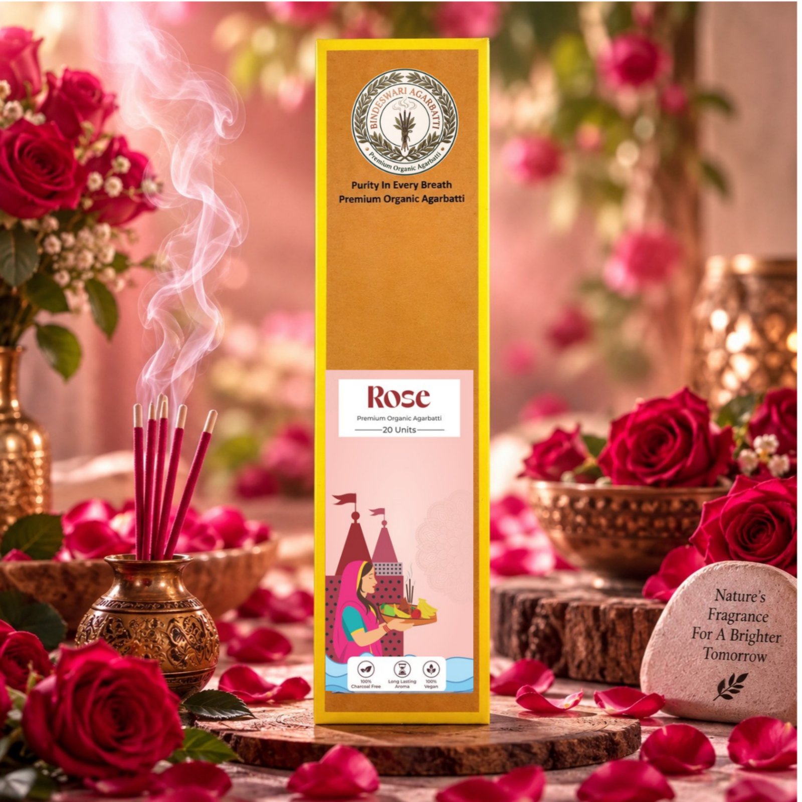 BINDESHWARI Rose Agarbatti - Pack Of 5